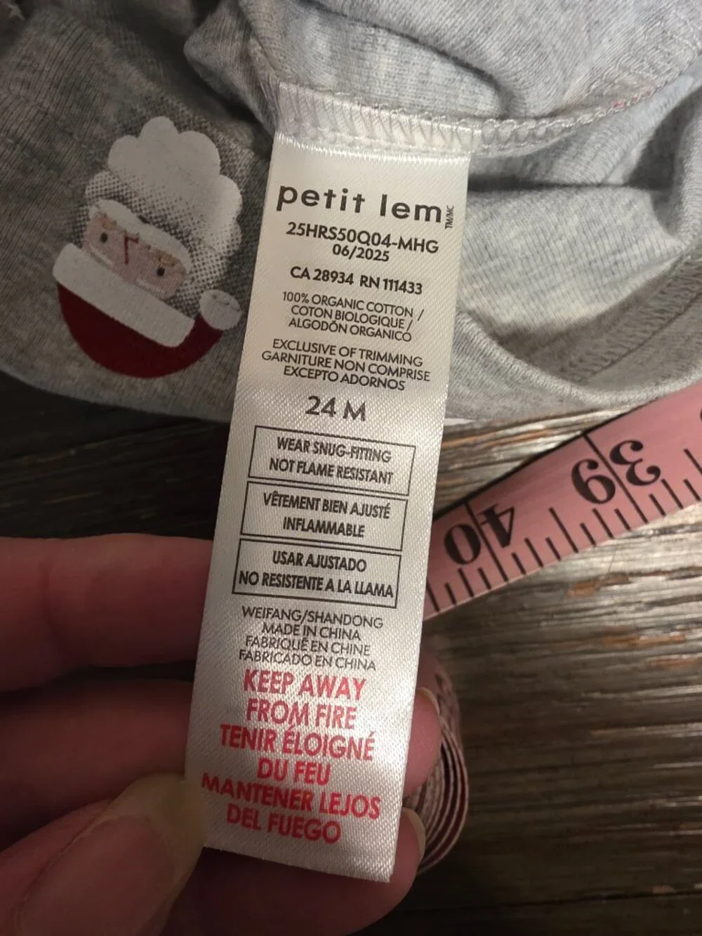 Petit Lem Santa Print Organic Cotton Pajamas NWT 24M Heather Grey Christmas